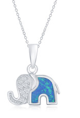 Sterling Silver Elephant Synthetic Opal and CZ Necklace 18"