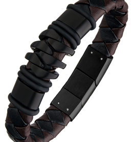 Brown Leather Black Steel Bracelet