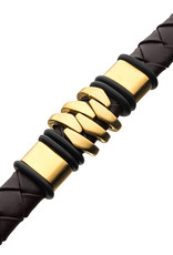 Men's Brown Leather and Gold Stainless Steel Bracelet