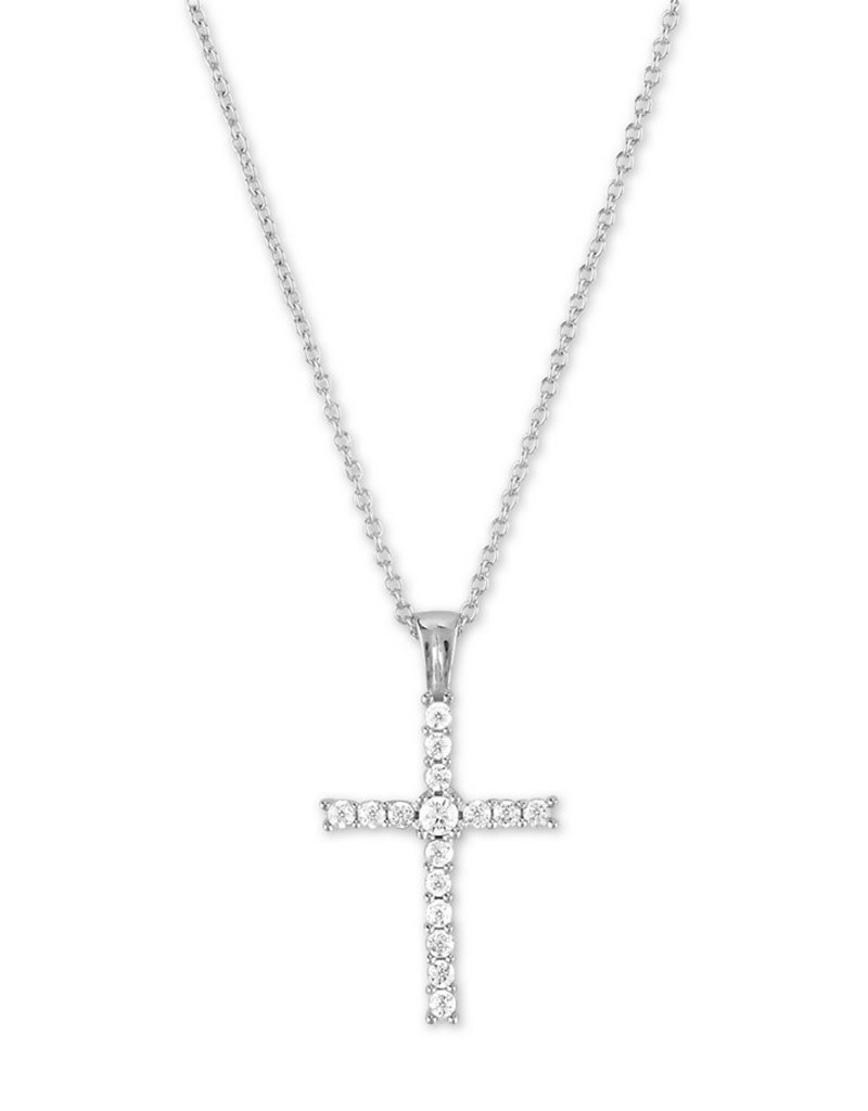 Sterling Silver CZ Cross Necklace 16"