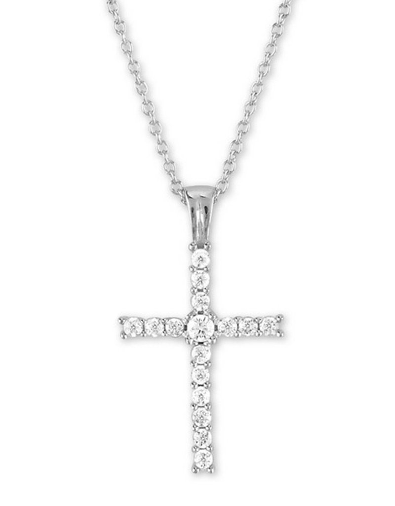 Sterling Silver CZ Cross Necklace 16"