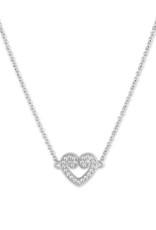 Sterling Silver Pave CZ Heart Necklace 14+2"