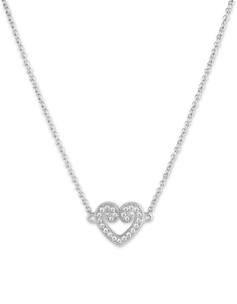 Sterling Silver Pave CZ Heart Necklace 14+2