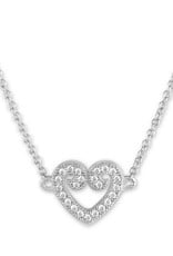 Sterling Silver Pave CZ Heart Necklace 14+2"