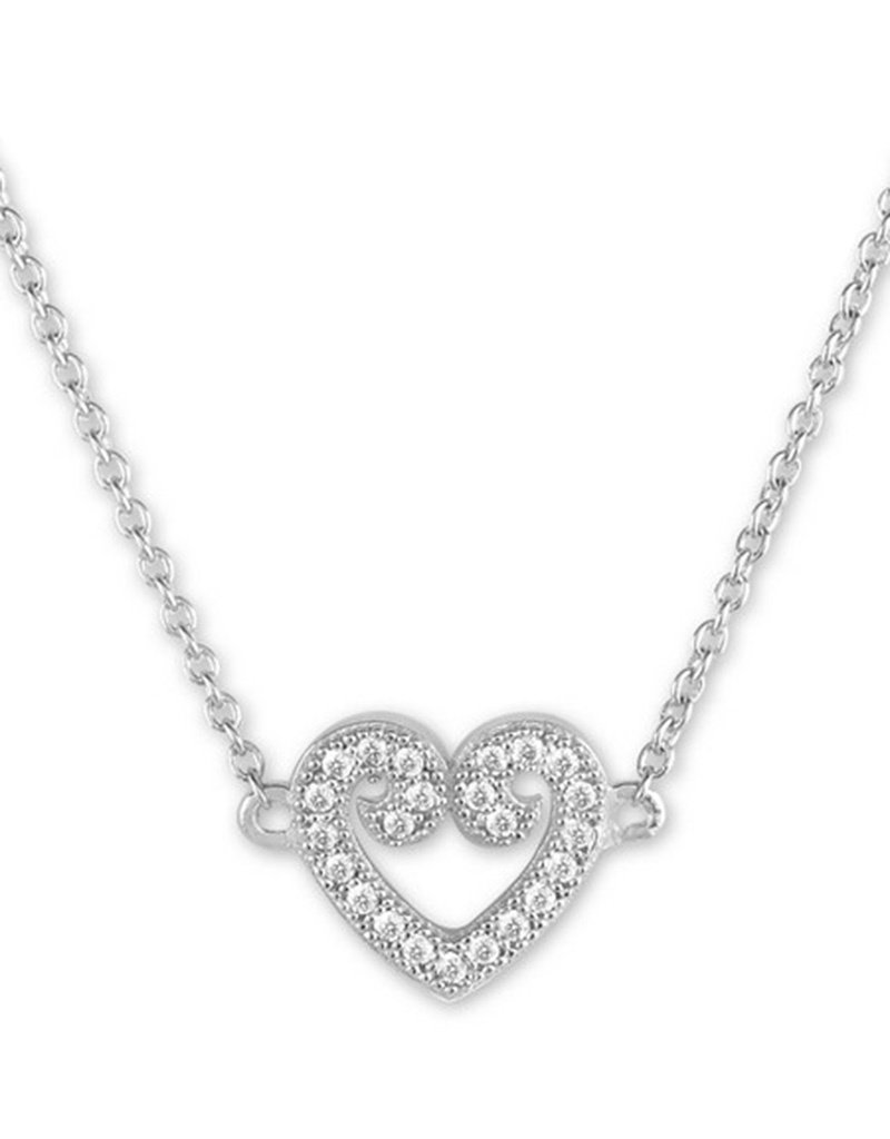 Sterling Silver Pave CZ Heart Necklace 14+2"