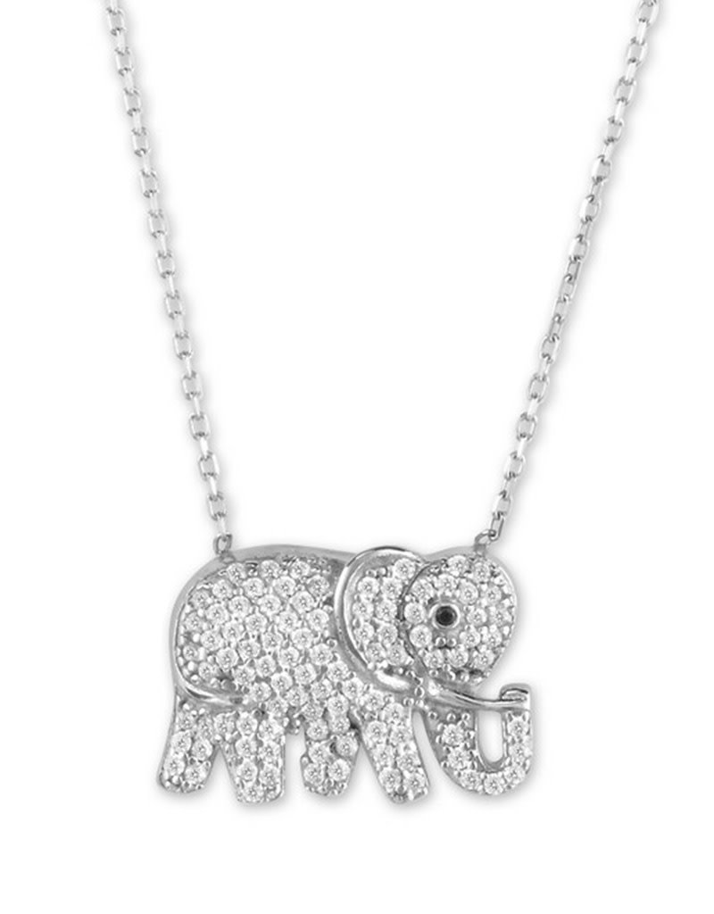 Sterling Silver CZ Elephant Necklace 16"+2" Extender