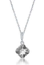 Sterling Silver Flower Cut CZ Necklace 16"+2" Extender