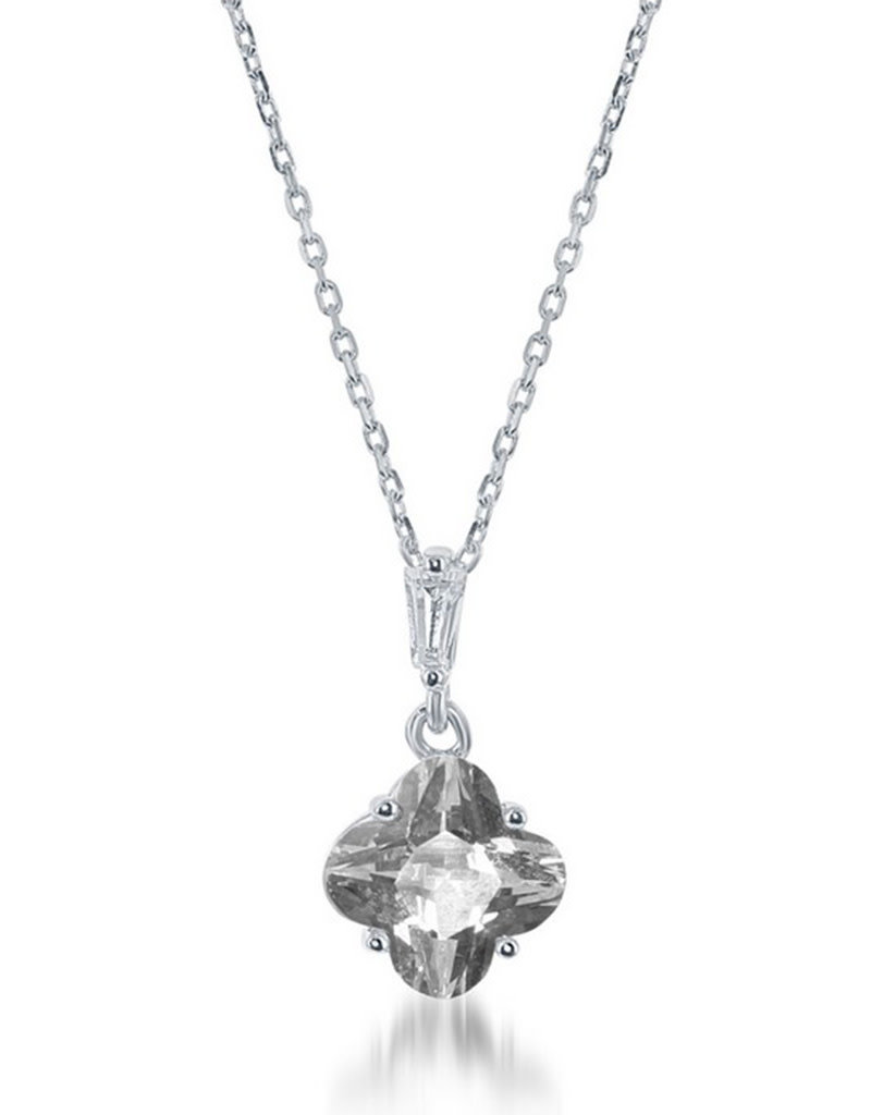 Sterling Silver Flower Cut CZ Necklace 16"+2" Extender