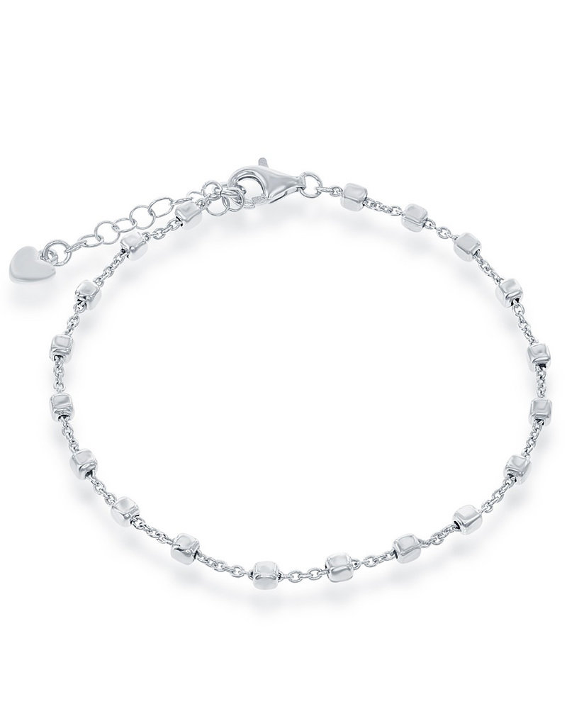 Sterling Silver 3mm Cube on Chain Bracelet 7"+1" Extender