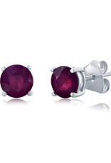 Sterling Silver Round Ruby Stud Earrings 6mm