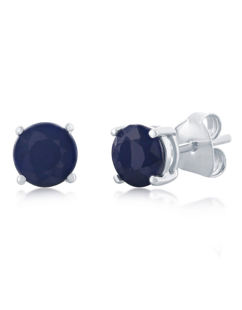 Sterling Silver Round Sapphire Stud Earrings 6mm