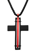 Men's Black and Red Stainless Steel Cross Necklace 22"