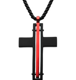 Black and Red Steel Cross Necklace