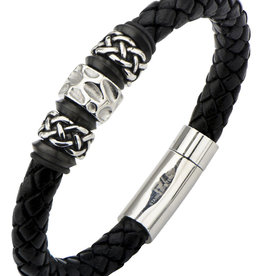 Black Leather Celtic Bead Bracelet