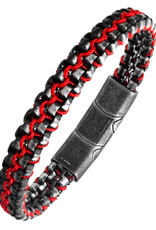 Men's Braided Red Cord and Stainless Steel Box Link Bracelet