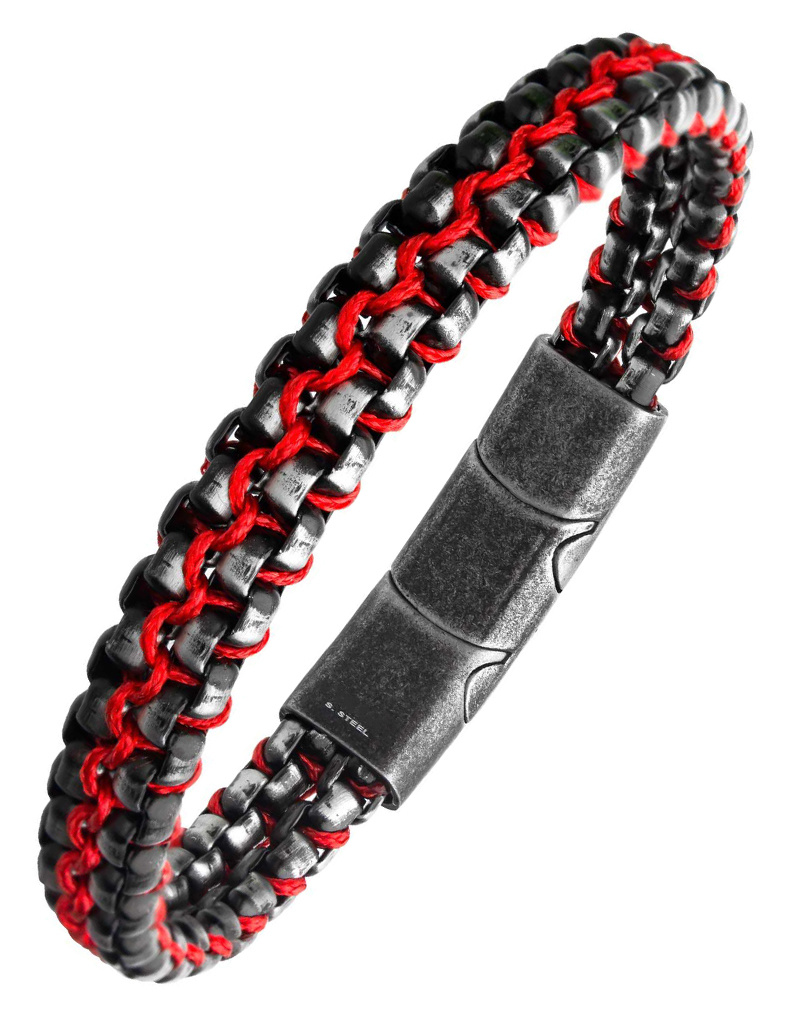 Red Cord Steel Box Link Bracelet