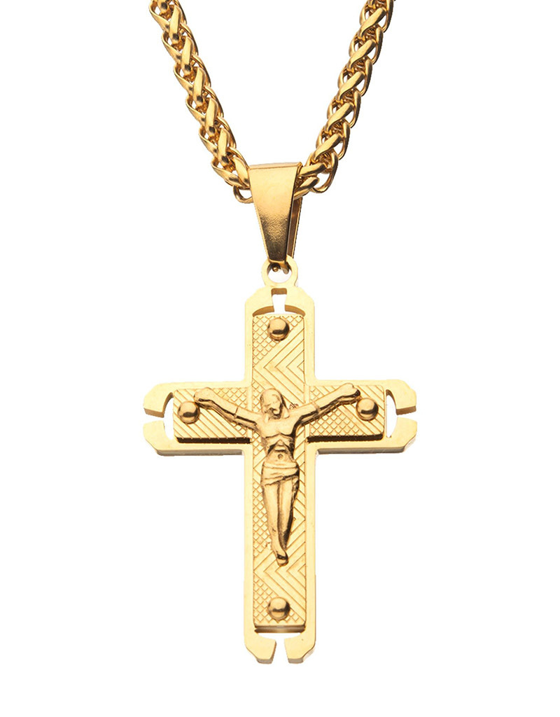 Gold Steel Crucifix Necklace