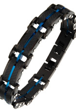 Men's Black and Blue Stainless Steel and Carbon Fiber Bracelet