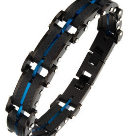 Black and Blue Steel Carbon Fiber Bracelet