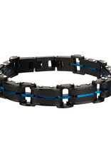 Men's Black and Blue Stainless Steel and Carbon Fiber Bracelet