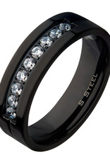 Men's Black Stainless Steel and CZ Comfort Fit Band Ring
