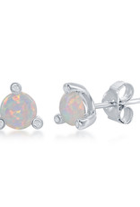 Sterling Silver Round Synthetic Opal and CZ Stud Earrings