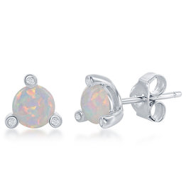 Round Opal and CZ Stud Earrings