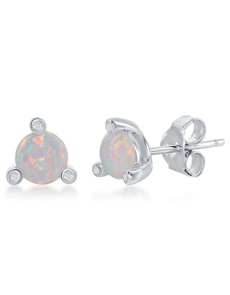 Round Opal and CZ Stud Earrings