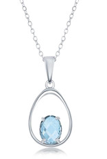 Sterling Silver Blue Topaz in Pear Necklace 16"+2"