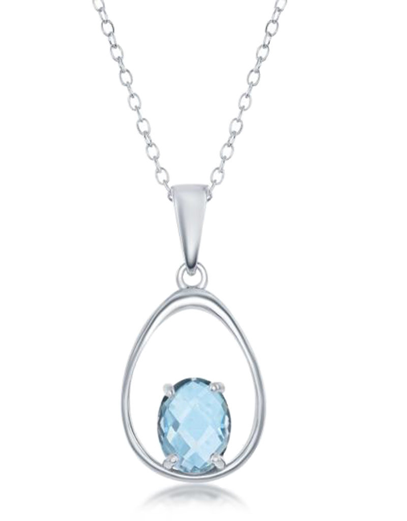 Sterling Silver Blue Topaz in Pear Necklace 16"+2"
