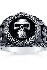 Men's Oxidized Sterling Silver Skull and Snake Ring