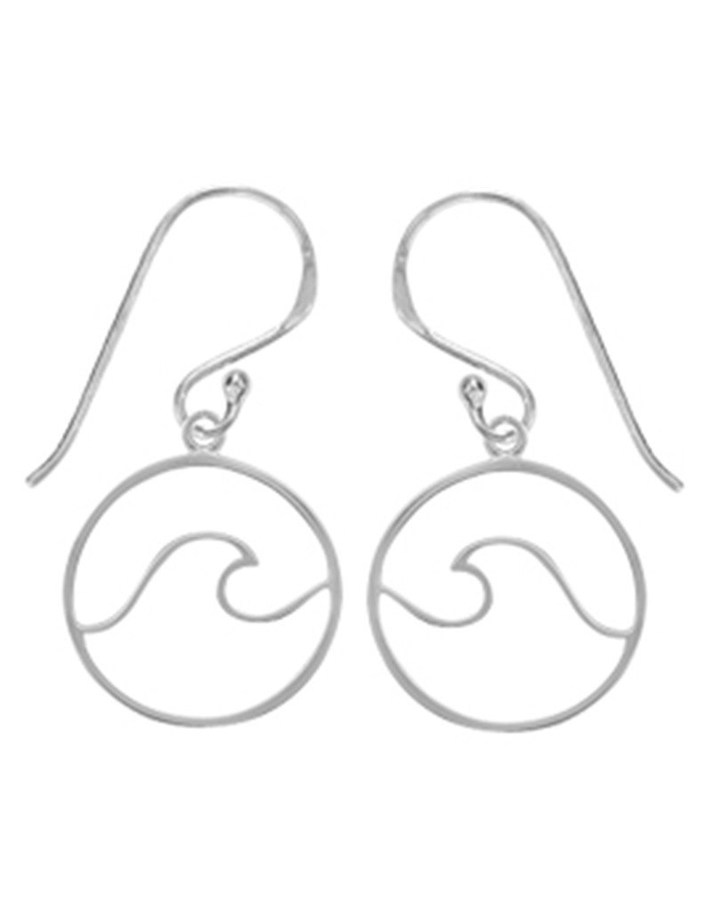 Sterling Silver Wave in Circle Earrings 14mm