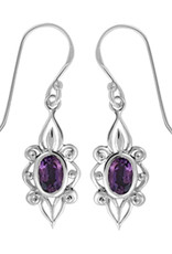 Sterling Silver Oval Amethyst Filigree Earrings 19mm