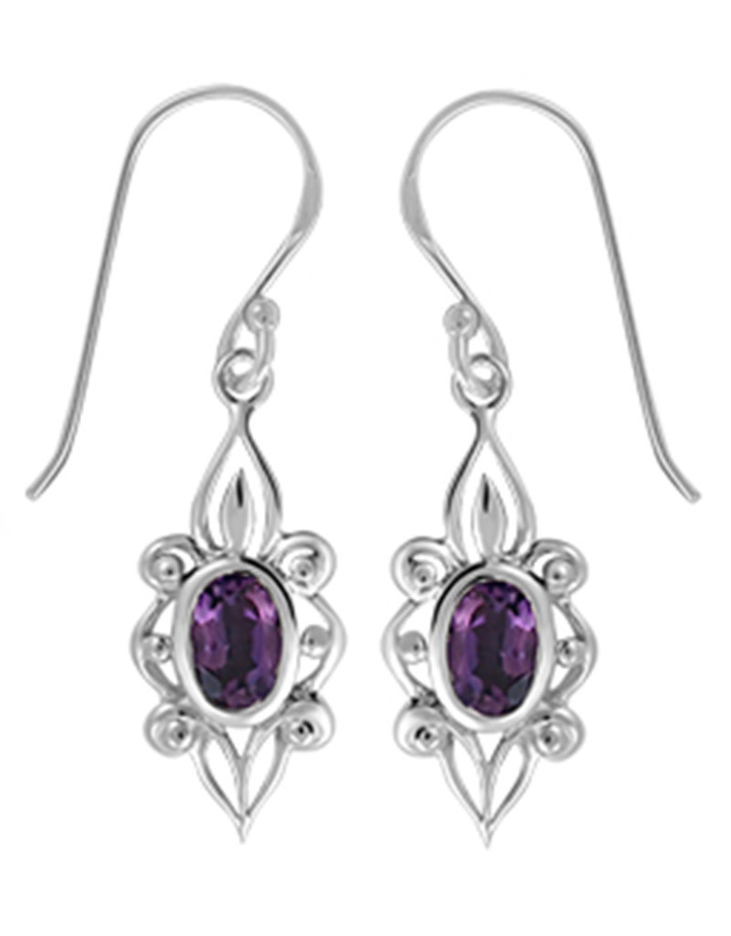 Sterling Silver Oval Amethyst Filigree Earrings 19mm