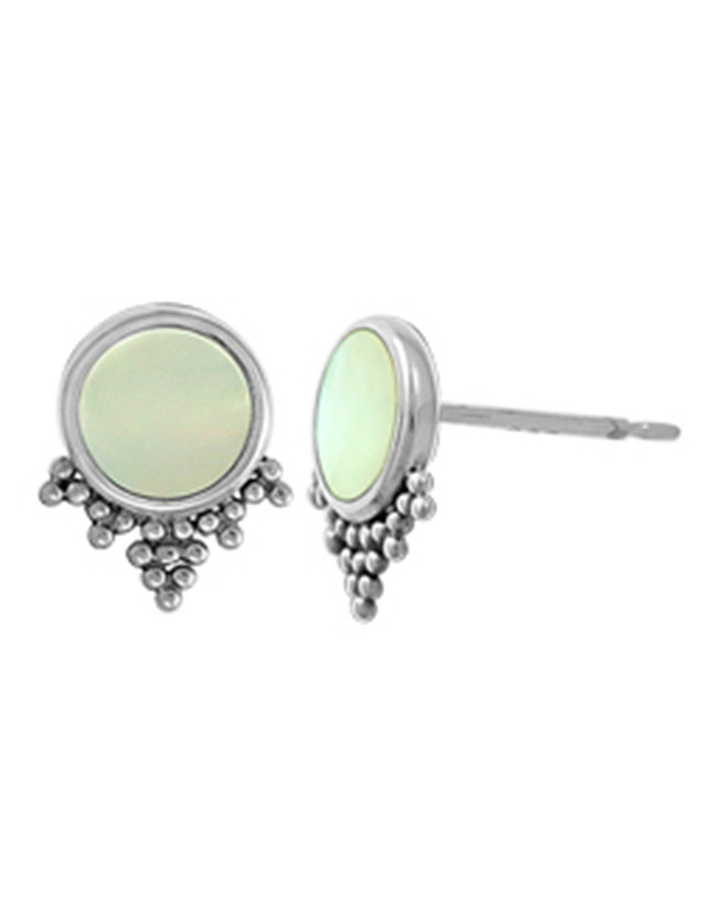 Sterling Silver Round Mother of Pearl Stud Earrings 9mm