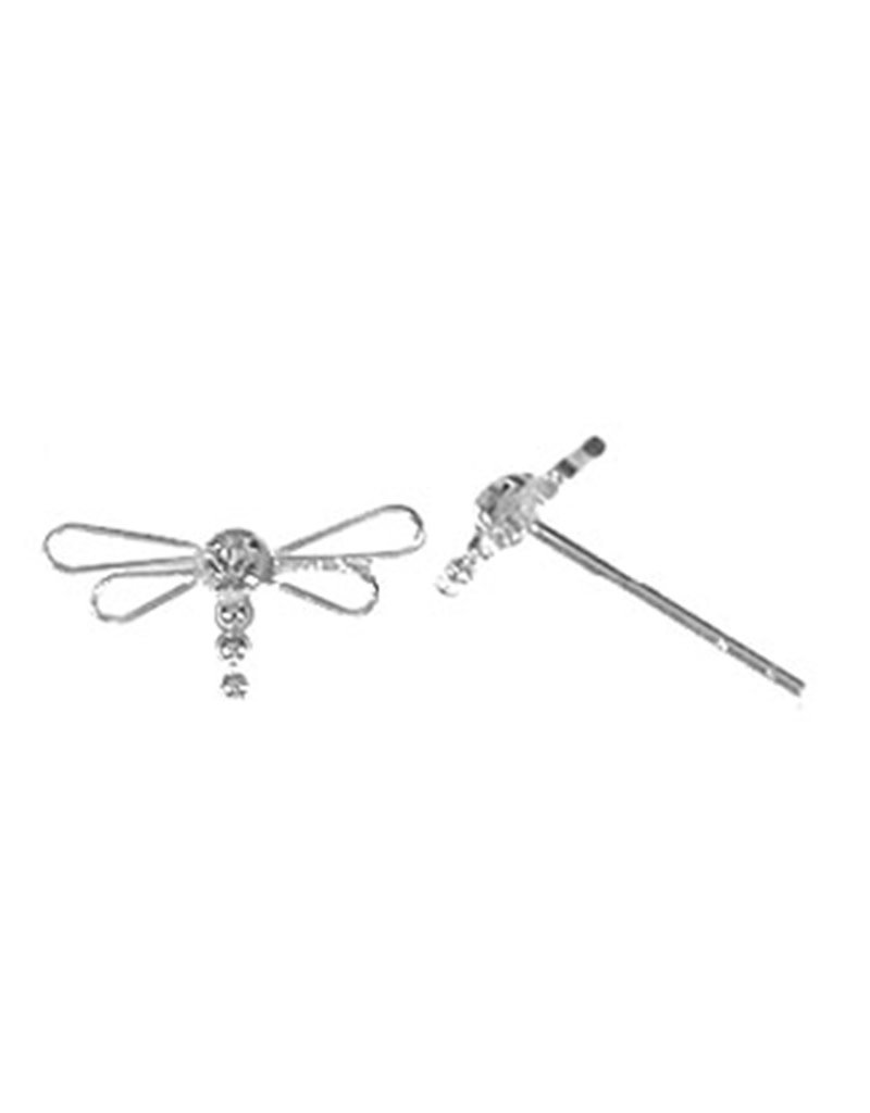 Sterling Silver Clear Crystal Dragonfly Stud Earrings