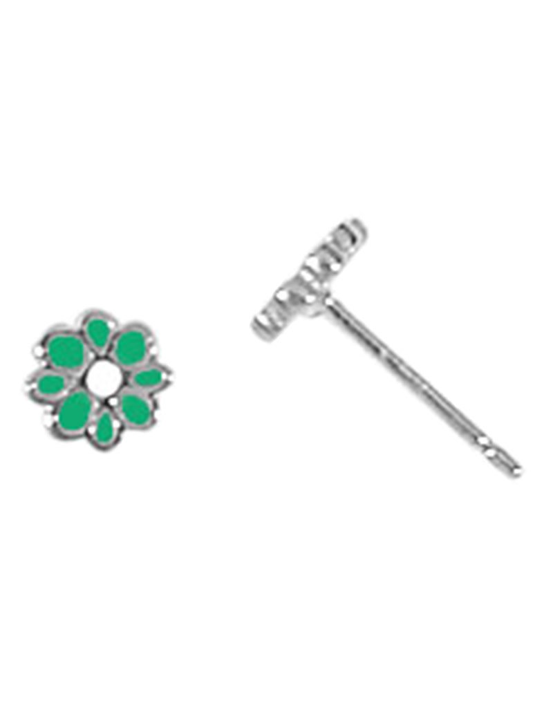 Sterling Silver Green Flower Stud Earrings 5.5mm