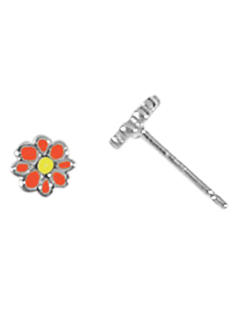 Sterling Silver Red and Yellow Flower Stud Earrings 5.5mm
