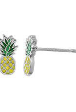 Sterling Silver Enamel Pineapple Stud Earrings 8x4mm