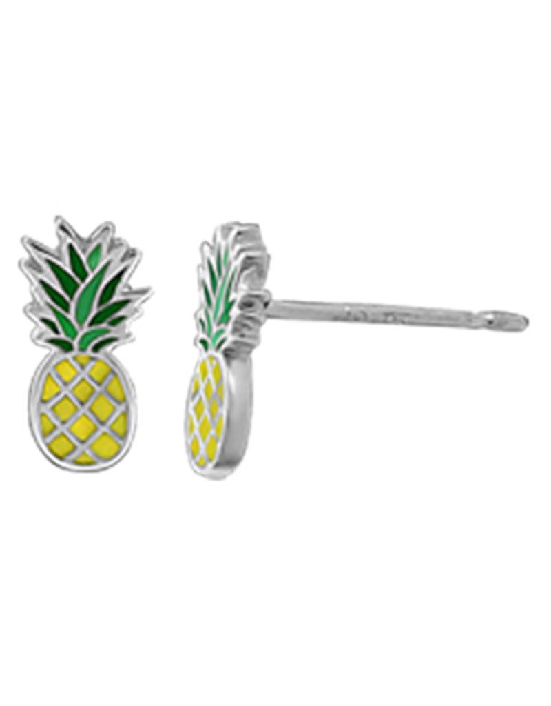 Sterling Silver Enamel Pineapple Stud Earrings 8x4mm