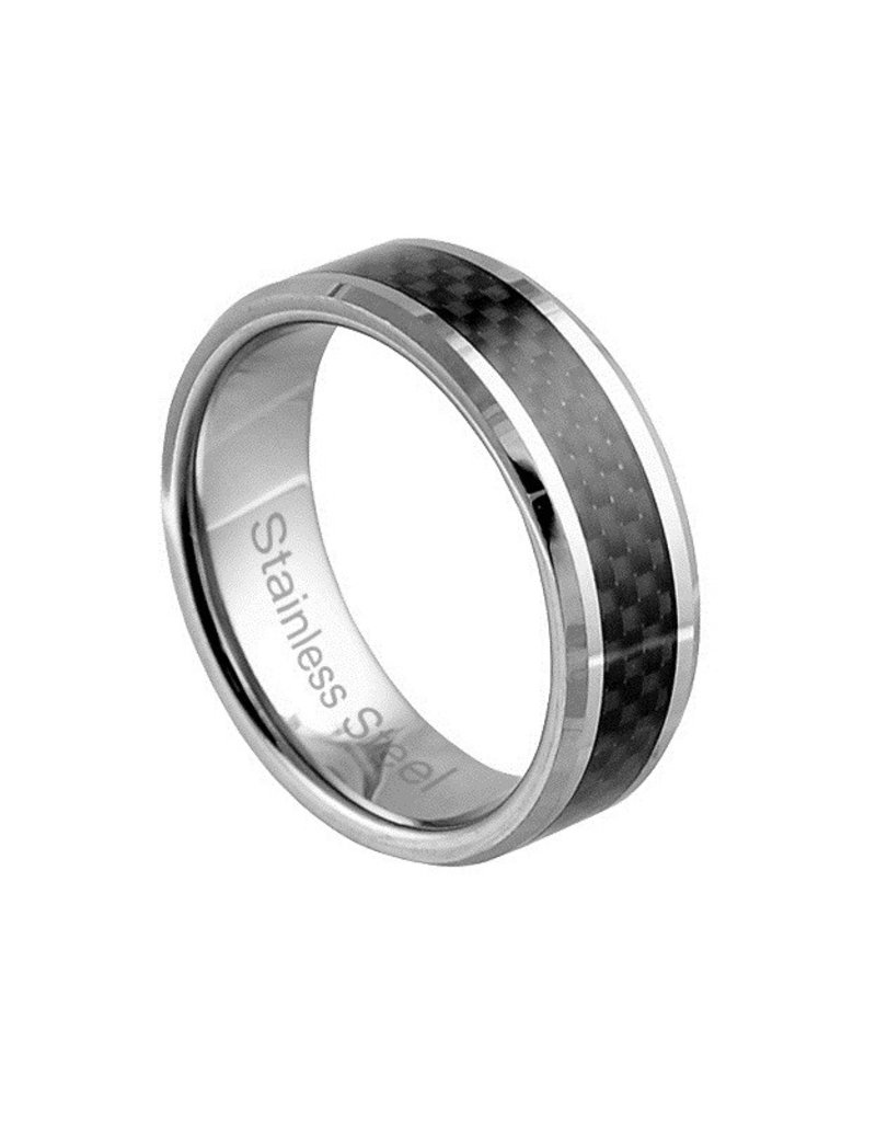 Men's Stainless Steel with Carbon Fiber Inlay Band Ring