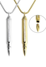Men's Gold Stainless Steel CZ Bullet Necklace 24"