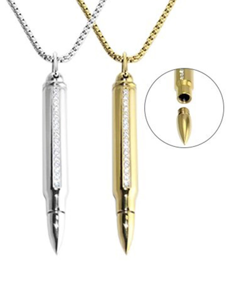 Men's Gold Stainless Steel CZ Bullet Necklace 24"