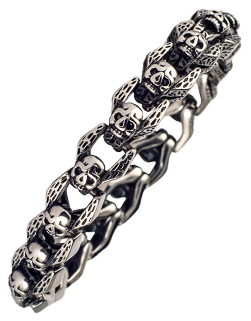 Men's Stainless Steel Skull Link Bracelet 8.5"