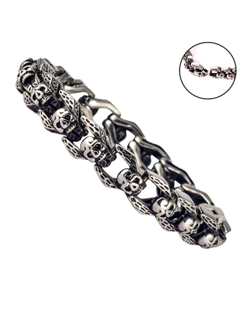 Men's Stainless Steel Skull Link Bracelet 8.5"
