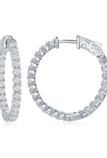 Sterling Silver CZ Hinged Hoop Earrings 3x30mm