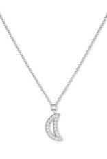 Sterling Silver Micro Pave CZ Crescent Moon Necklace 14"+2" Extender