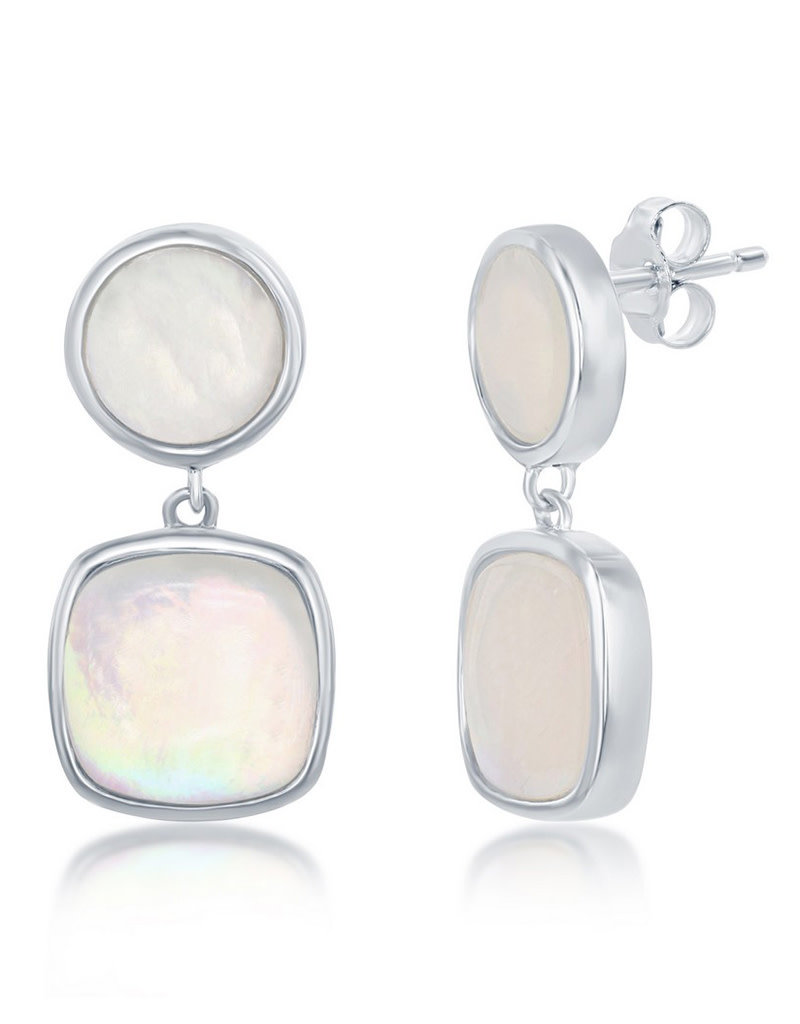 Sterling Silver Round and Square Mother of Pearl Earrings
