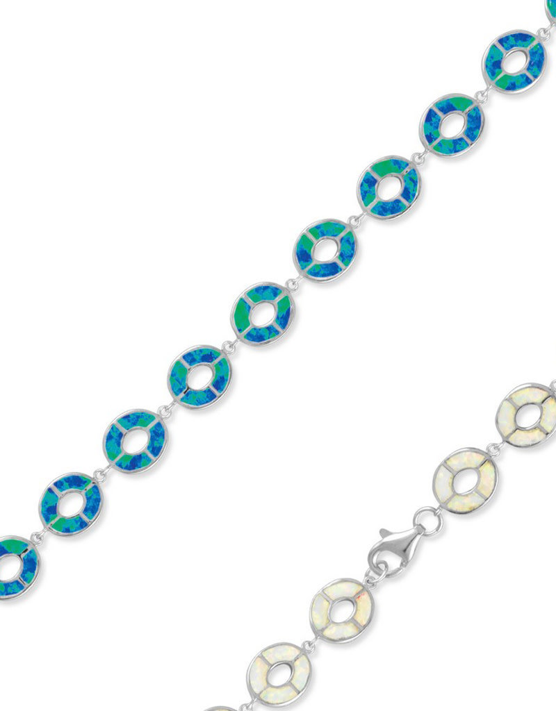 Sterling Silver Reversible Oval Blue and White Synthetic Opal Bracelet 7.25"
