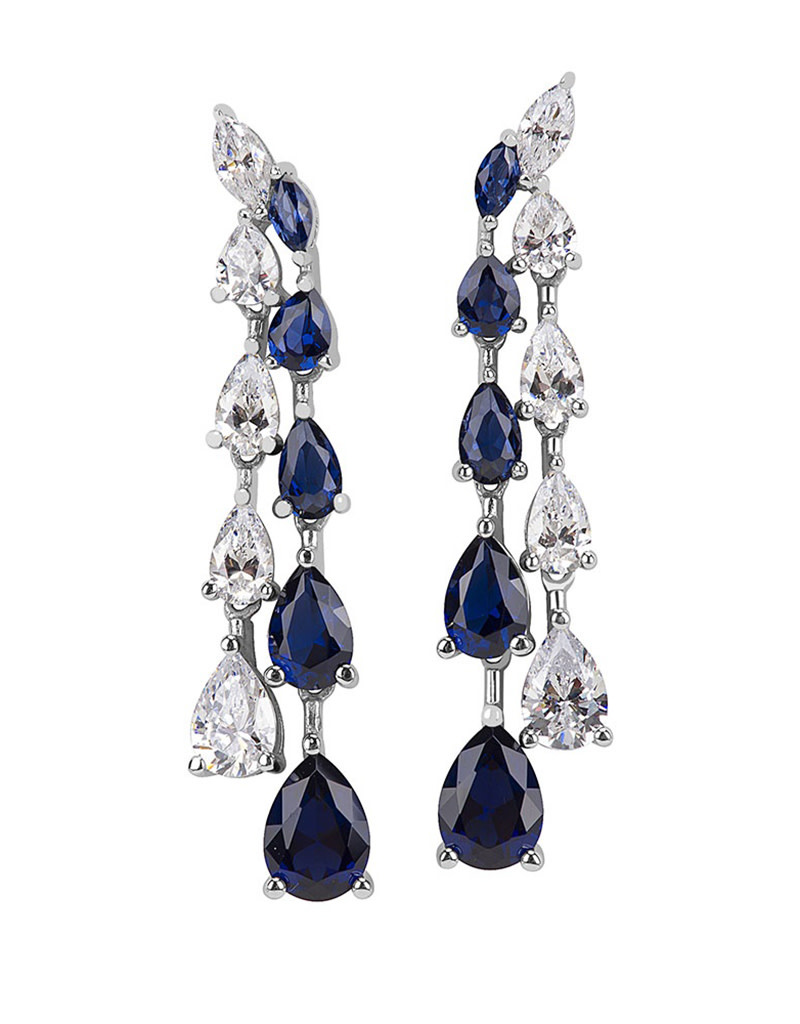 Dk Blue CZ Teardrop Earrings